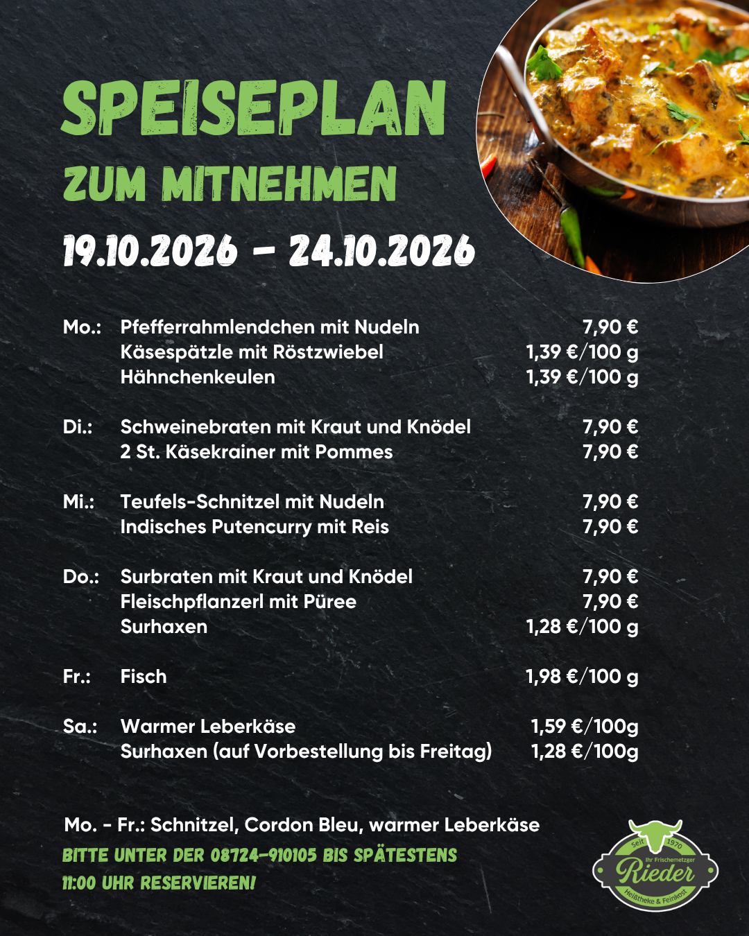 Metzgerei Rieder Speiseplan KW 43